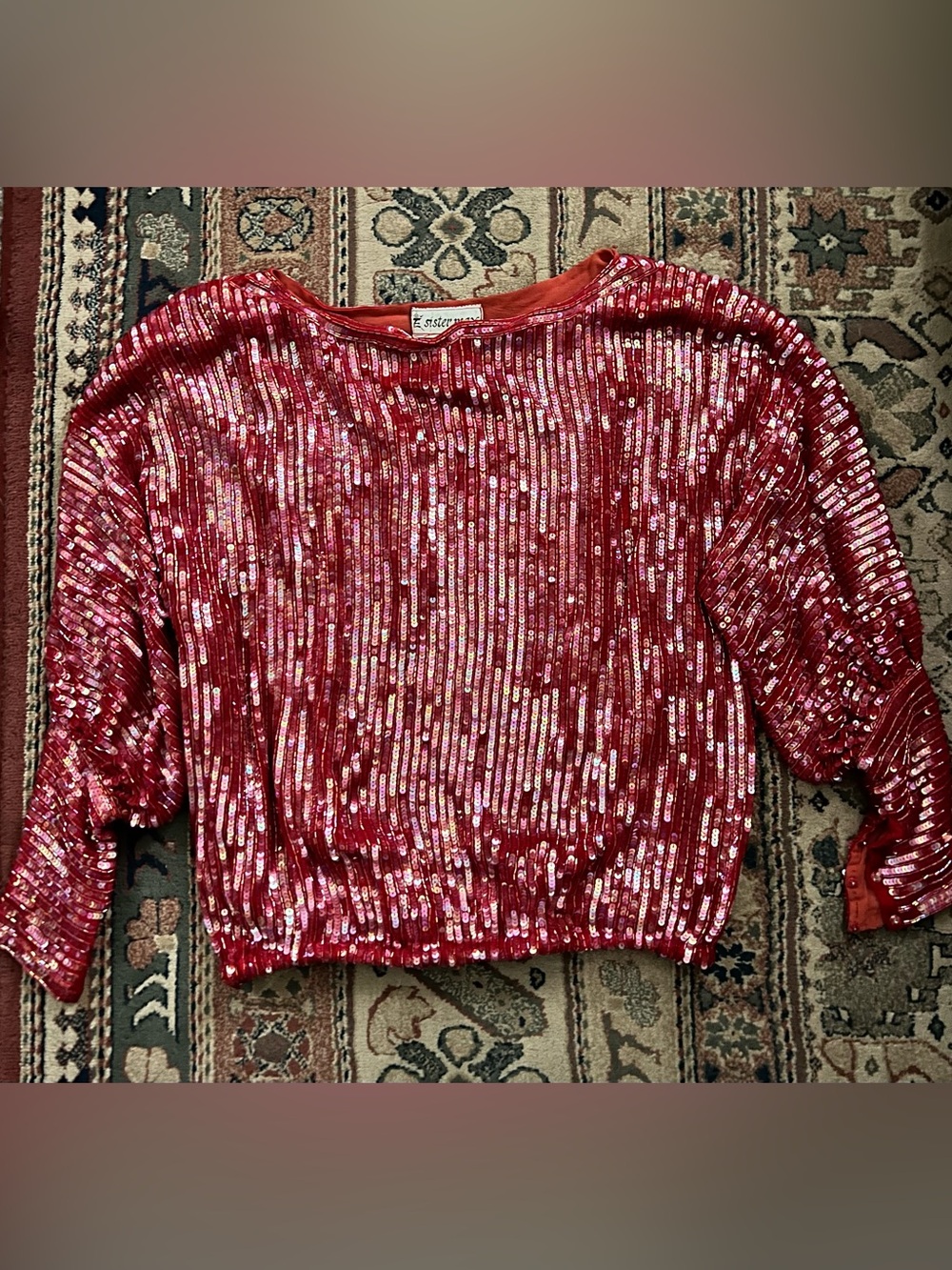 Vintage Dolman Sleeve Edwardian Style Cuff Fully Beaded/Sequin Top